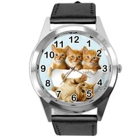 CUTE KITTENS KITTY PUSSY CATS  PET BLACK REAL LEATHER CD DVD TV QUARTZ WATCH