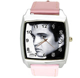 ELVIS E8 quartz square WATCH with real pink leather strap