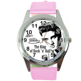 ELVIS E1 quartz round WATCH with real pink leather strap