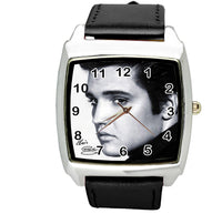 ELVIS E8 quartz square WATCH with real black leather strap