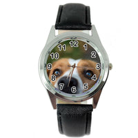 YOUR CUSTOM TEXT PHOTO WATCH Quartz Stainless Steel Black LEATHER ROUND WATCH