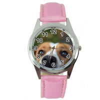 YOUR CUSTOM TEXT PHOTO WATCH Quartz Stainless Steel PINK LEATHER ROUND WATCH