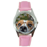 YOUR CUSTOM TEXT PHOTO WATCH Quartz Stainless Steel PINK LEATHER ROUND WATCH