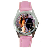 YOUR CUSTOM TEXT PHOTO WATCH Quartz Stainless Steel PINK LEATHER ROUND WATCH