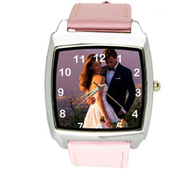 YOUR CUSTOM TEXT PHOTO WATCH Quartz Stainless Steel PINK LEATHER SQUARE WATCH