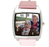 YOUR CUSTOM TEXT PHOTO WATCH Quartz Stainless Steel PINK LEATHER SQUARE WATCH
