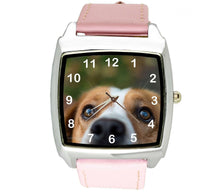 YOUR CUSTOM TEXT PHOTO WATCH Quartz Stainless Steel PINK LEATHER SQUARE WATCH