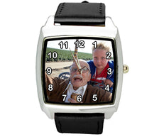 YOUR CUSTOM TEXT PHOTO WATCH Quartz Stainless Steel BLACK LEATHER SQUARE WATCH