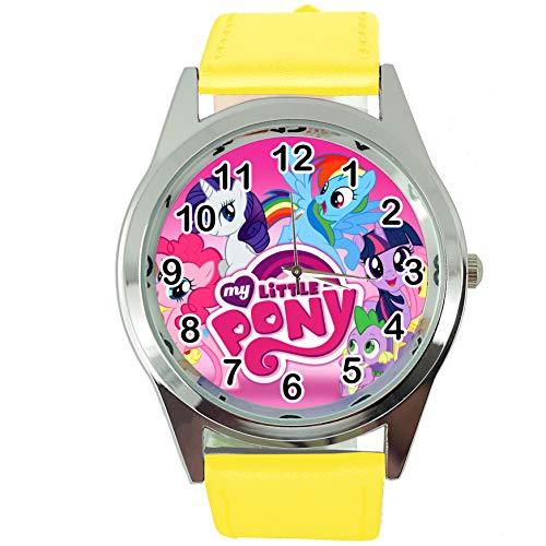 Yellow Leather Band Round Watch for Fan of Little Horse Pony E2