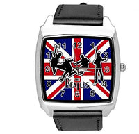 Black Leather Band Union Jack Quartz Square DIAL Watch uk flag