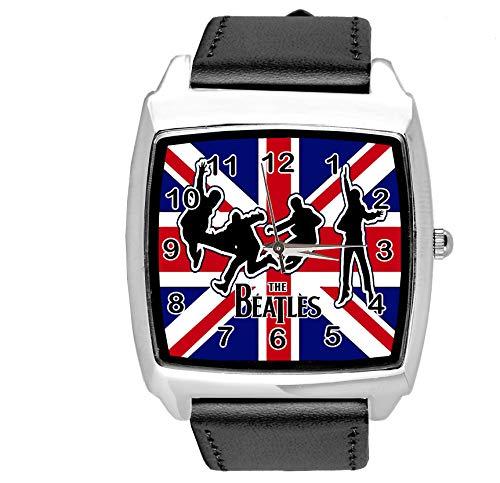 Black Leather Band Union Jack Quartz Square DIAL Watch uk flag