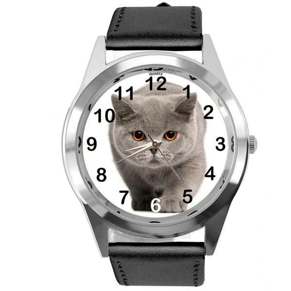 ENGLISH SHORTHAIR CAT KITTY PUSSY CATS PET BLACK LEATHER CD DVD TV QUARTZ WATCH