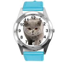 ENGLISH SHORTHAIR CAT KITTY PUSSY CATS PET BLUE LEATHER CD DVD TV QUARTZ WATCH