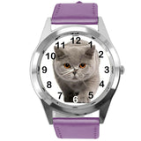 ENGLISH SHORTHAIR CAT KITTY PUSSY CATS PET PURPLE LEATHER CD DVD TV QUARTZ WATCH