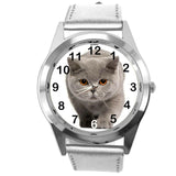 ENGLISH SHORTHAIR CAT KITTY PUSSY CATS PET SILVER LEATHER CD DVD TV QUARTZ WATCH