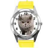 ENGLISH SHORTHAIR CAT KITTY PUSSY CATS PET YELLOW LEATHER CD DVD TV QUARTZ WATCH