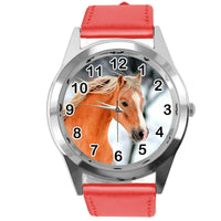 BEAUTIFUL HORSE MARE STALLION FILLY COLT FOAL PONY CD DVD RED LEATHER WATCH