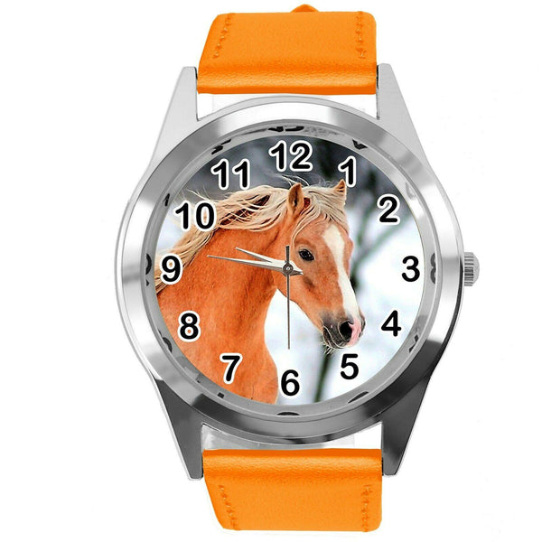 BEAUTIFUL HORSE MARE STALLION FILLY COLT FOAL PONY CD DVD ORANGE LEATHER WATCH