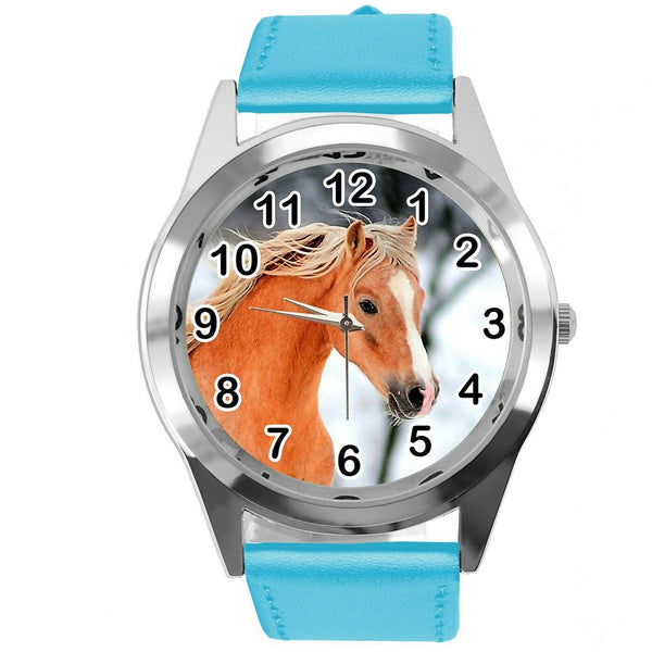 BEAUTIFUL HORSE MARE STALLION FILLY COLT FOAL PONY CD DVD BLUE LEATHER WATCH