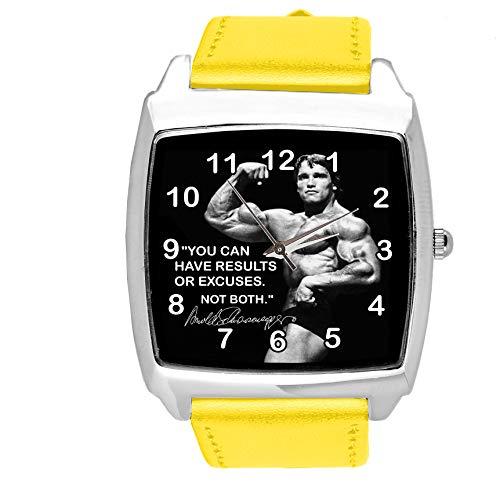 Yellow Leather Square Watch for bodybuilding gym Fans