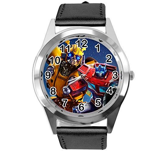Black Real Leather Round Watch for Robot Fans