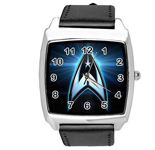 Watch Analogue Quartz with Real Leather Band Black Square for sci fi Fans