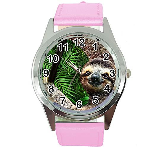 TAPORT� Lazy Sloth Pink Leather Band Quartz Watch