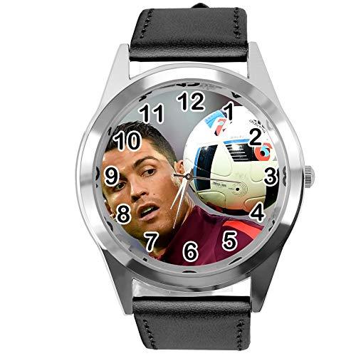 Black Leather Band Quartz Watch for Football Fans