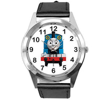black leather round watch for Train fans