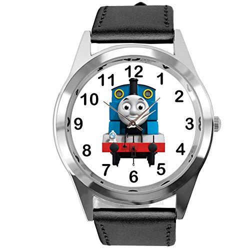 black leather round watch for Train fans