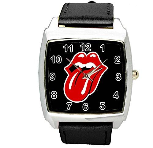 Black Leather Square Watch for Rock and Roll Fans