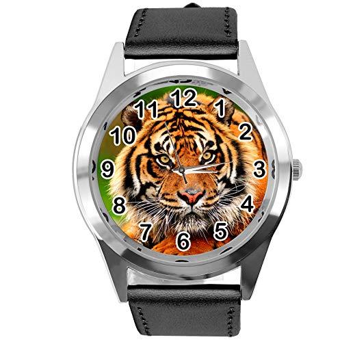 Black Leather Round Watch for Tiger Fans