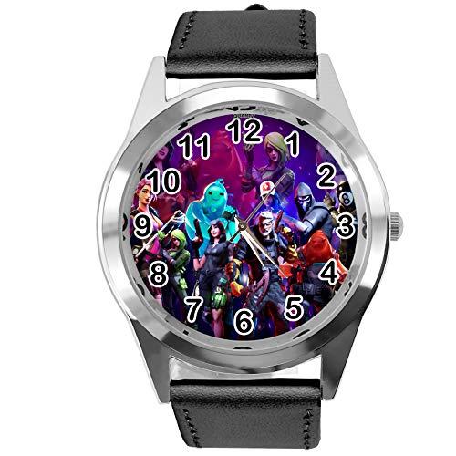 Black Leather Round Watch for fortnite fans