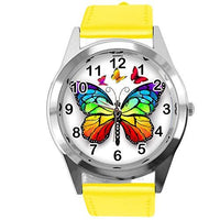 TAPORT Yellow Leather Round Watch for Butterfly Fans E2
