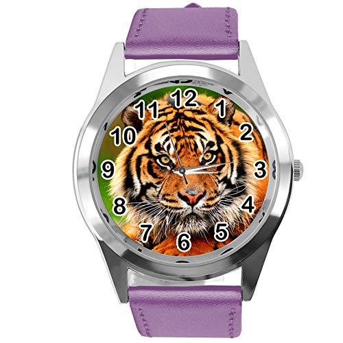 TAPORT Purple Leather Round Watch for Tiger Fans