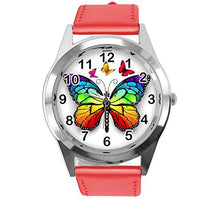 TAPORT RED Leather Round Watch for Butterfly Fans E2
