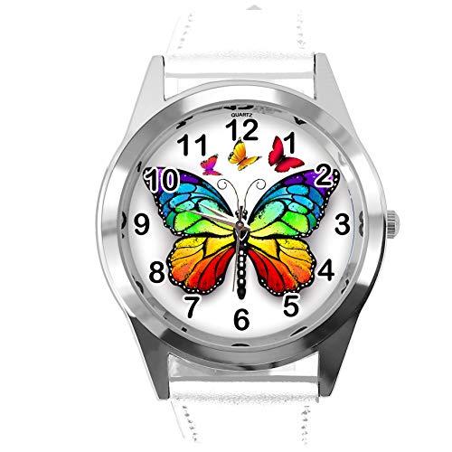 TAPORT White Leather Round Watch for Butterfly Fans E2