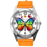 TAPORT Orange Leather Round Watch for Butterfly Fans E2
