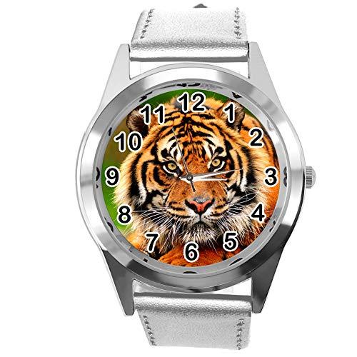 TAPORT Silver Leather Round Watch for Tiger Fans