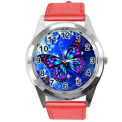 TAPORT� Runde Lederuhr f�r Schmetterlings-Fans, Rot