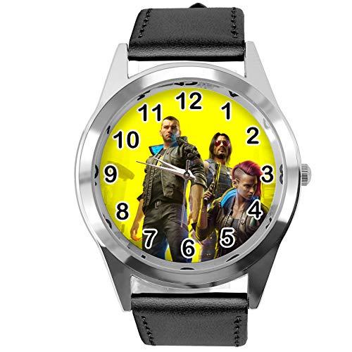 Black Leather Round Watch for CP2077 Fans