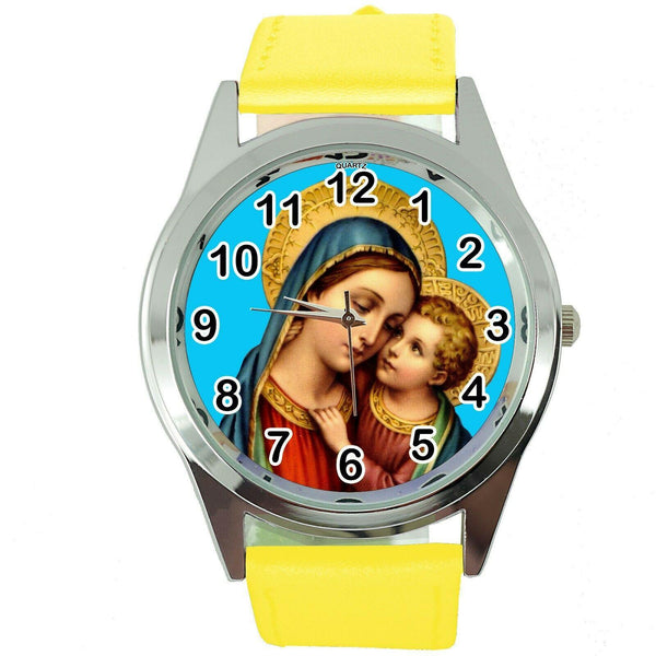 SAINT MARY VIRGIN MOTHER OF GOD MATKA BOSKA HOLY BIBLE DVD YELLOW LEATHER WATCH
