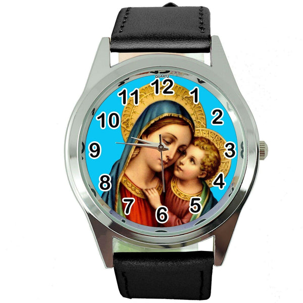 SAINT MARY VIRGIN MOTHER OF GOD MATKA BOSKA HOLY BIBLE DVD BLACK LEATHER WATCH