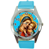 SAINT MARY VIRGIN MOTHER OF GOD MATKA BOSKA HOLY BIBLE DVD BLUE LEATHER WATCH