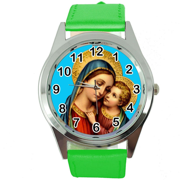 SAINT MARY VIRGIN MOTHER OF GOD MATKA BOSKA HOLY BIBLE DVD GREEN LEATHER WATCH
