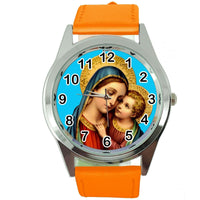 SAINT MARY VIRGIN MOTHER OF GOD MATKA BOSKA HOLY BIBLE DVD ORANGE LEATHER WATCH