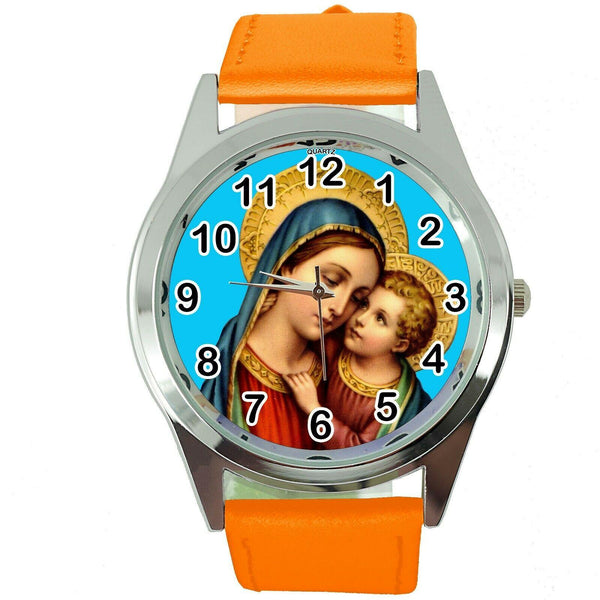 SAINT MARY VIRGIN MOTHER OF GOD MATKA BOSKA HOLY BIBLE DVD ORANGE LEATHER WATCH