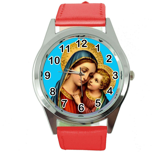 SAINT MARY VIRGIN MOTHER OF GOD MATKA BOSKA HOLY BIBLE DVD RED LEATHER WATCH