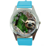 LAZY SLOTH  Steel BLUE LEATHER QUARTZ ANALOG WATCH UHR RELOJ LENIWIEC ZEGAREK