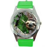 LAZY SLOTH  Steel GREEN LEATHER QUARTZ ANALOG WATCH UHR RELOJ LENIWIEC ZEGAREK